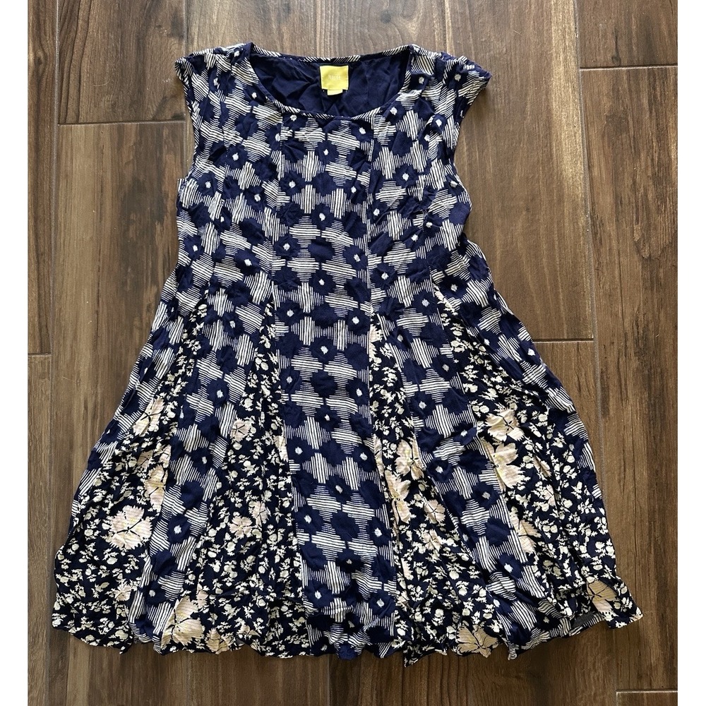 Maeve Anthropologie Indiga Swing Mini Dress Blue Floral Pullover X LG Preppy